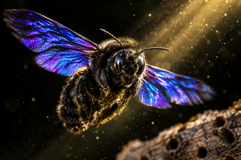 Essonne Gardens: A 3 cm Black Bee With Blue Reflections Forages as Warm Days Arrive, Yet Walkers Flee