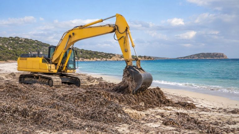 Brown Leaves Accumulate on Mediterranean Beaches Each Winter as Excavators Remove Them Without Seeing What They Take