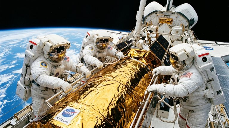 Three NASA Astronauts Stop a 4.5-Ton Satellite by Hand During EVA from Space Shuttle Endeavour (May 1992)