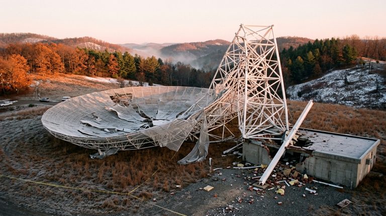 Green Bank Observatory’s 91-Meter Antenna: Standing Since 1962, Only a Collapsed Frame Remained on November 15, 1988