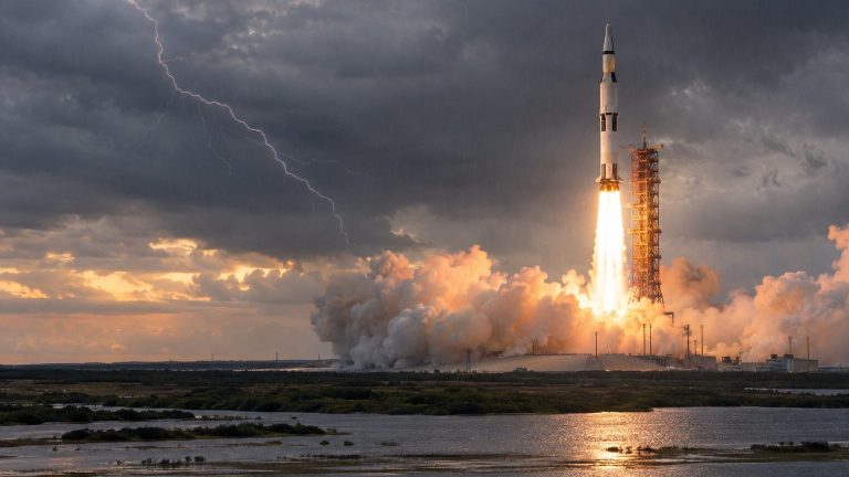 Apollo 12 Florida Launch Struck by Two Lightning Bolts with Three Astronauts Aboard